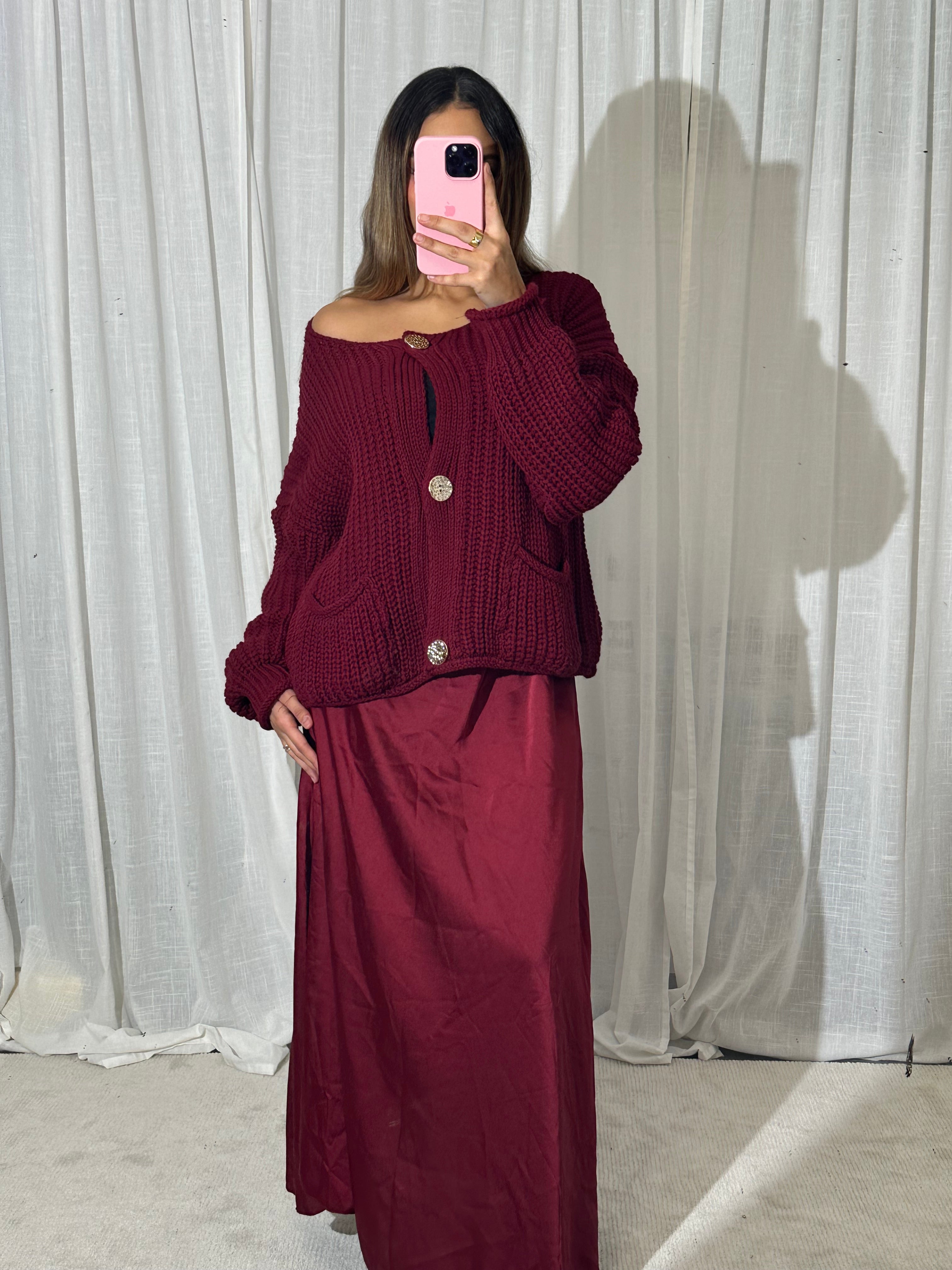 Maille gilet boutons dorés bordeaux