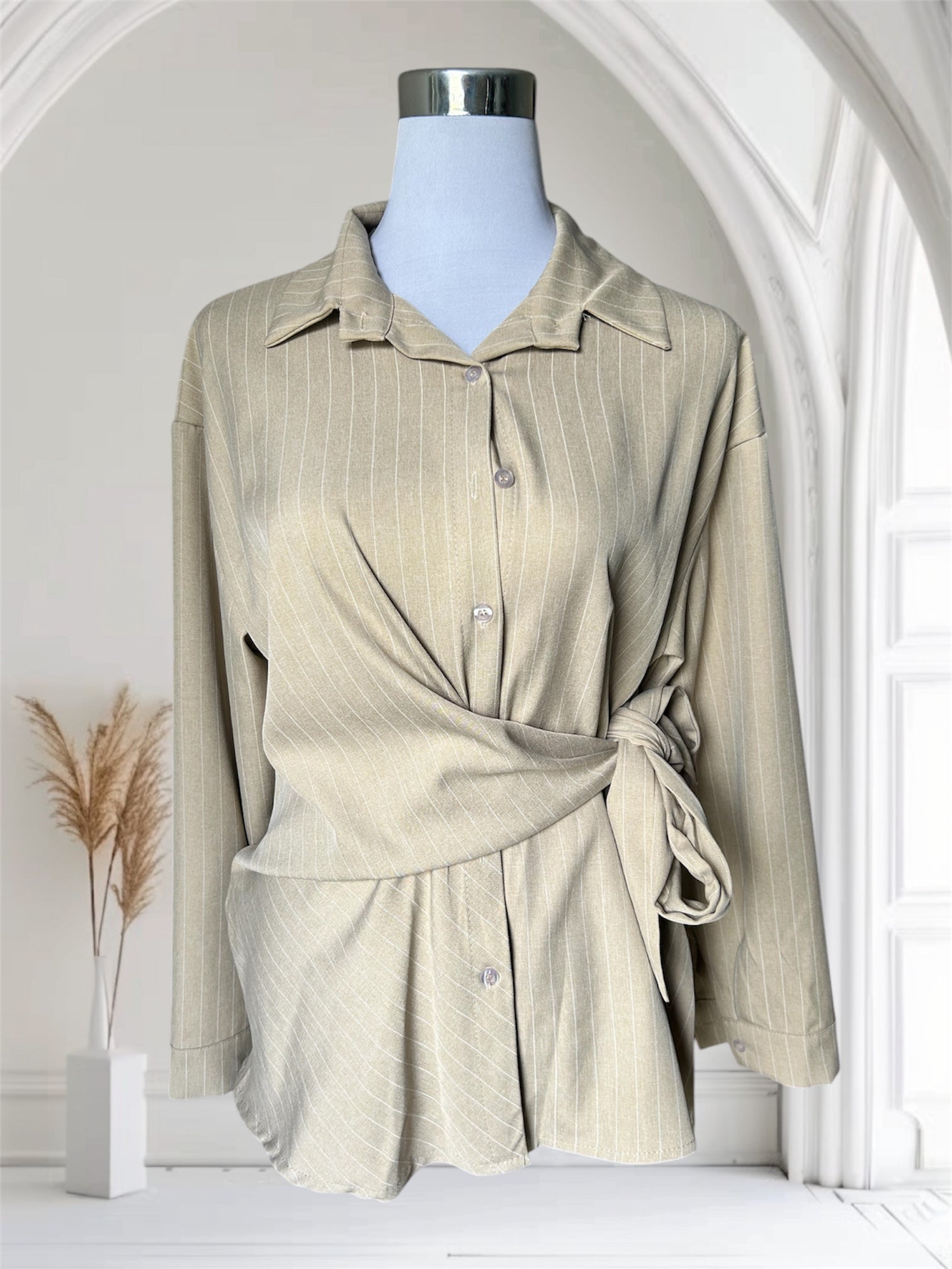 Chemise rayé nouer beige