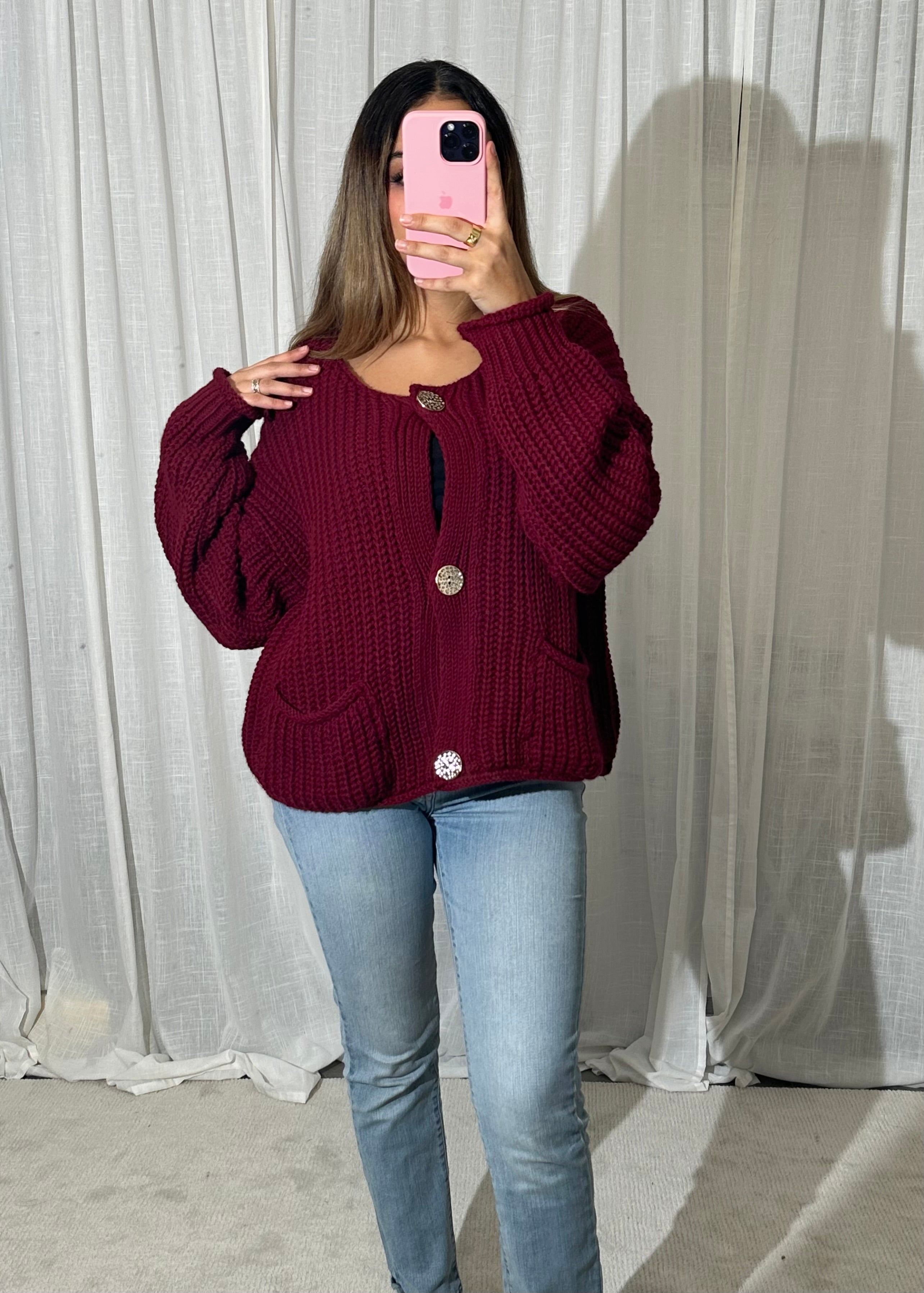 Maille gilet boutons dorés bordeaux