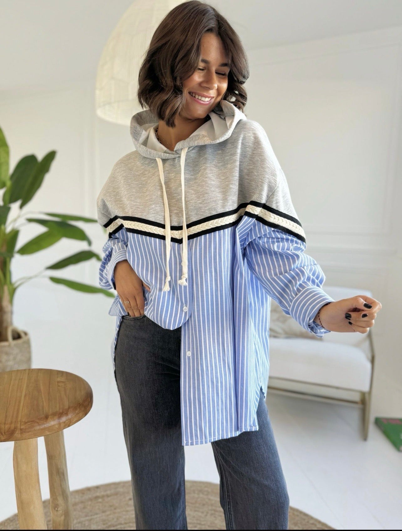 Chemise bi matière gris