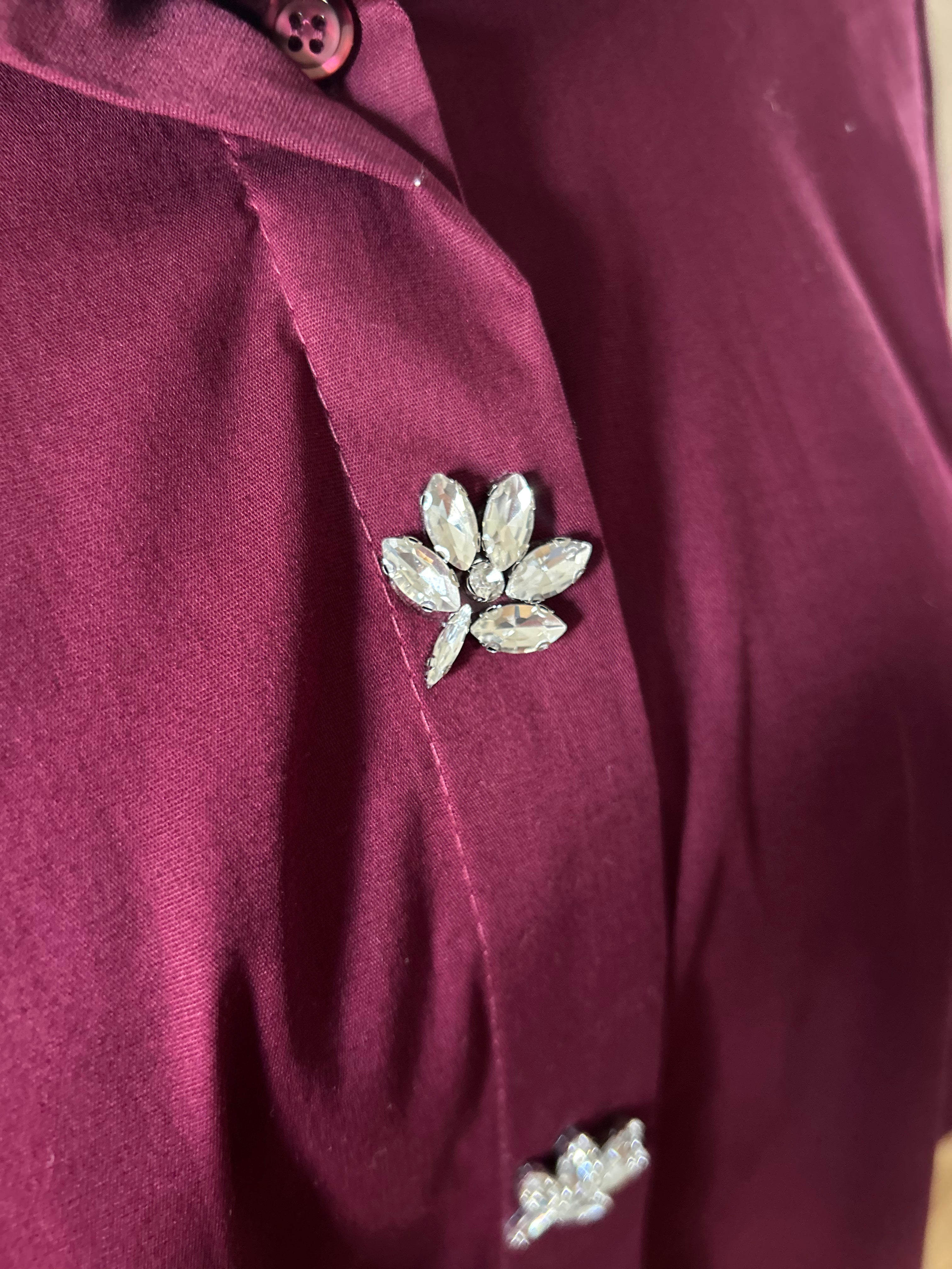 Chemise bouton strass bordeau