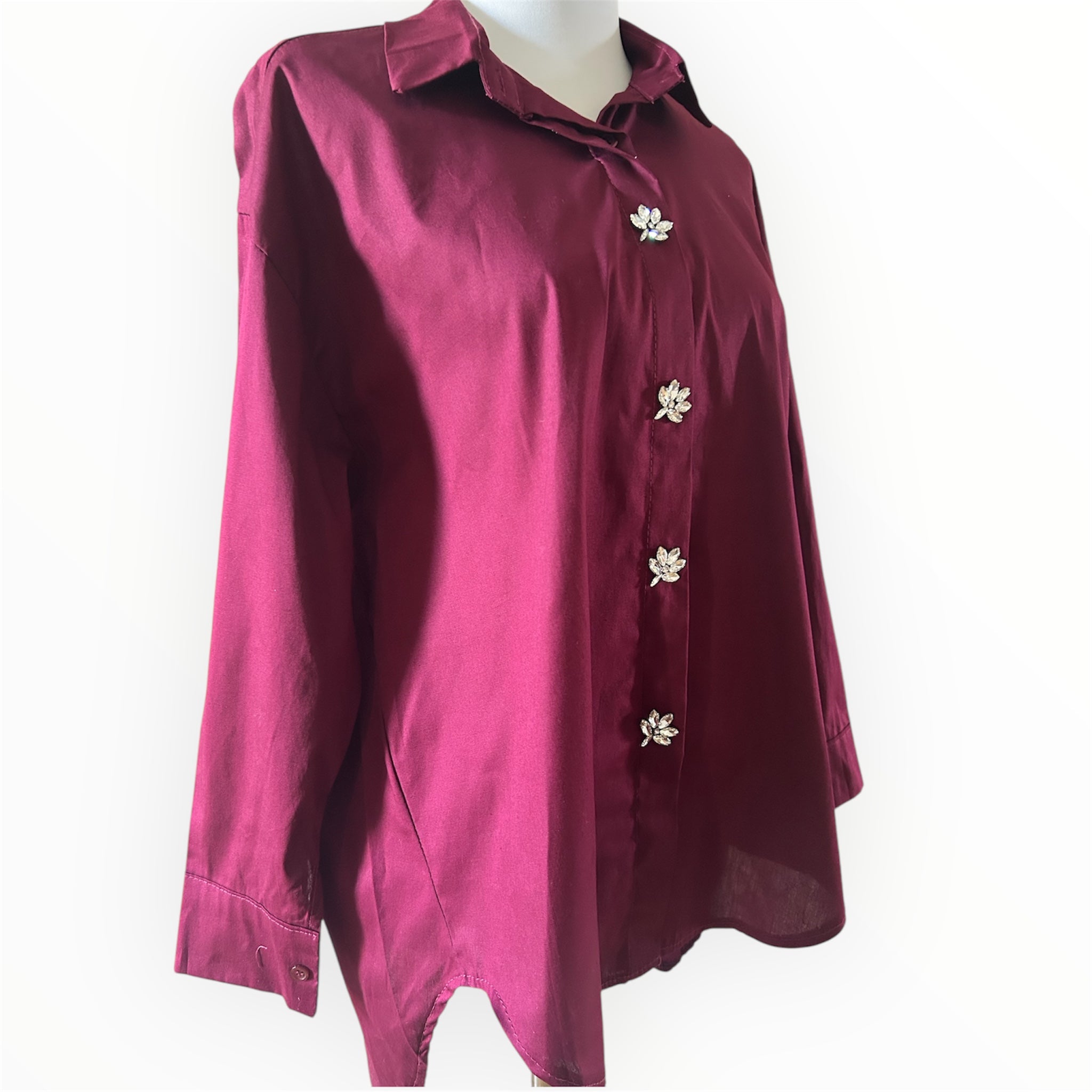 Chemise bouton strass bordeau