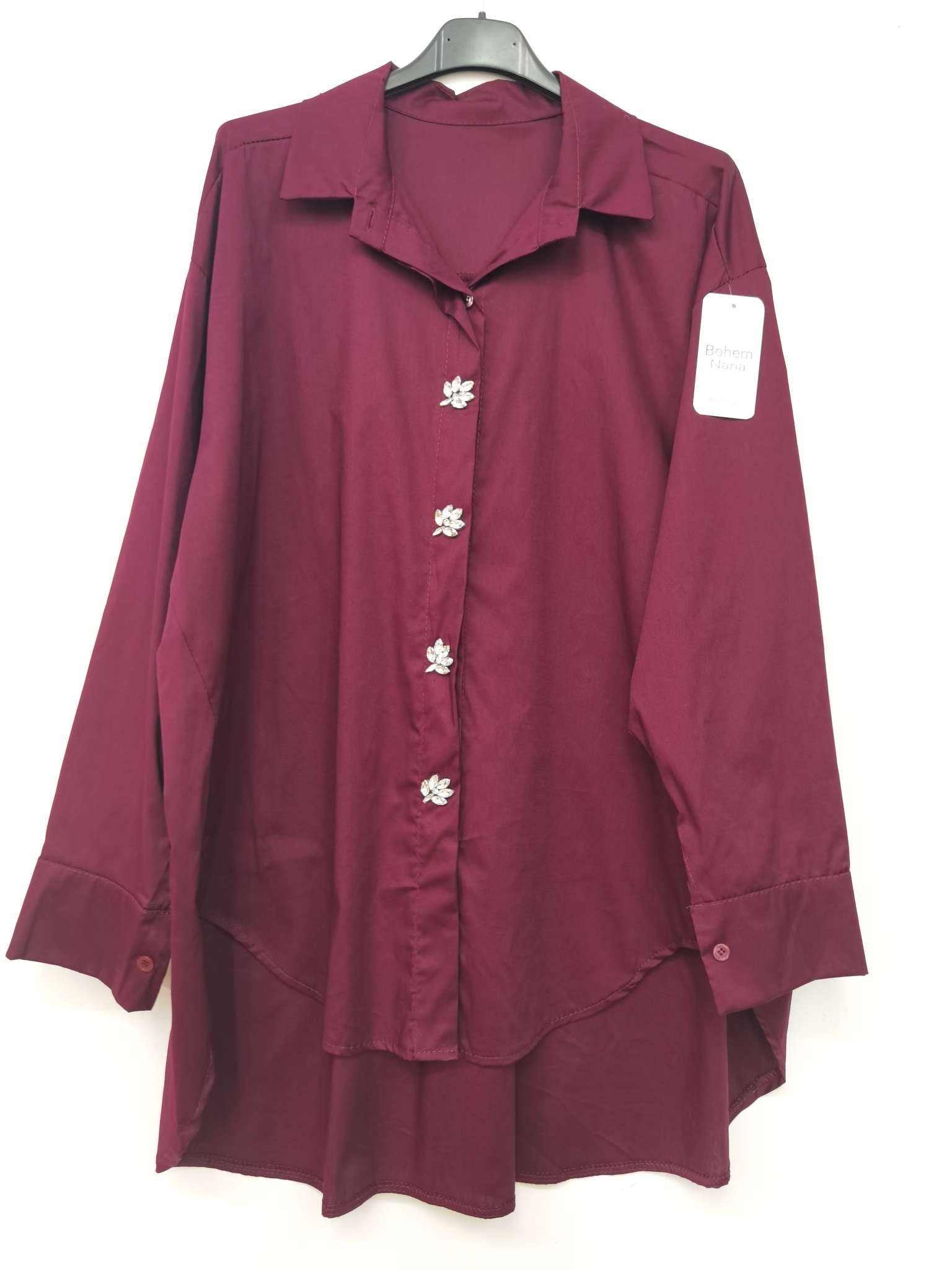 Chemise bouton strass bordeau